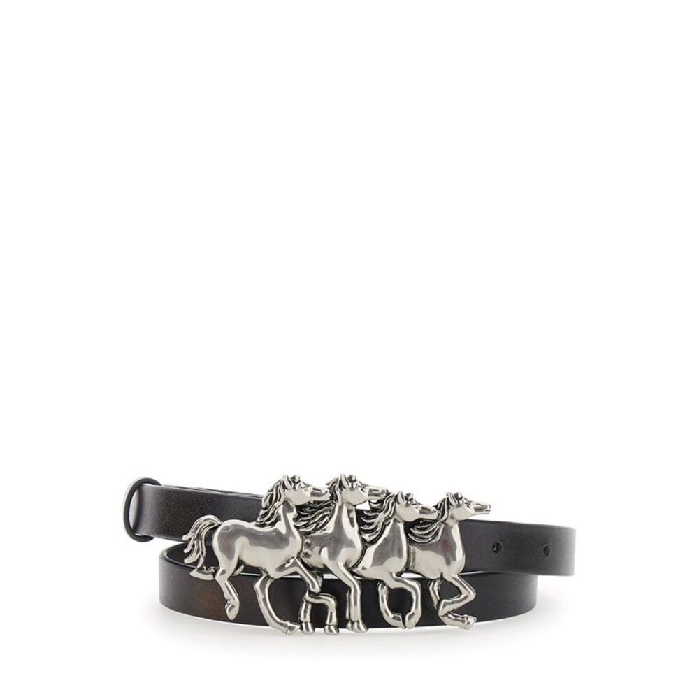 Chloé Women Belt With Running Horses Details In Black Leather For Women